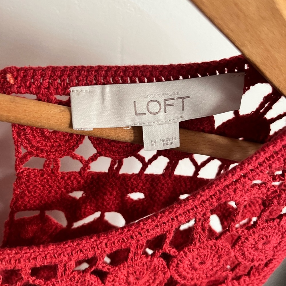 LOFT Red Crochet Soft Dress Size - Picture 5 of 6